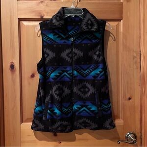 Chaps black Aztec print polar fleece vest cabin core cozy